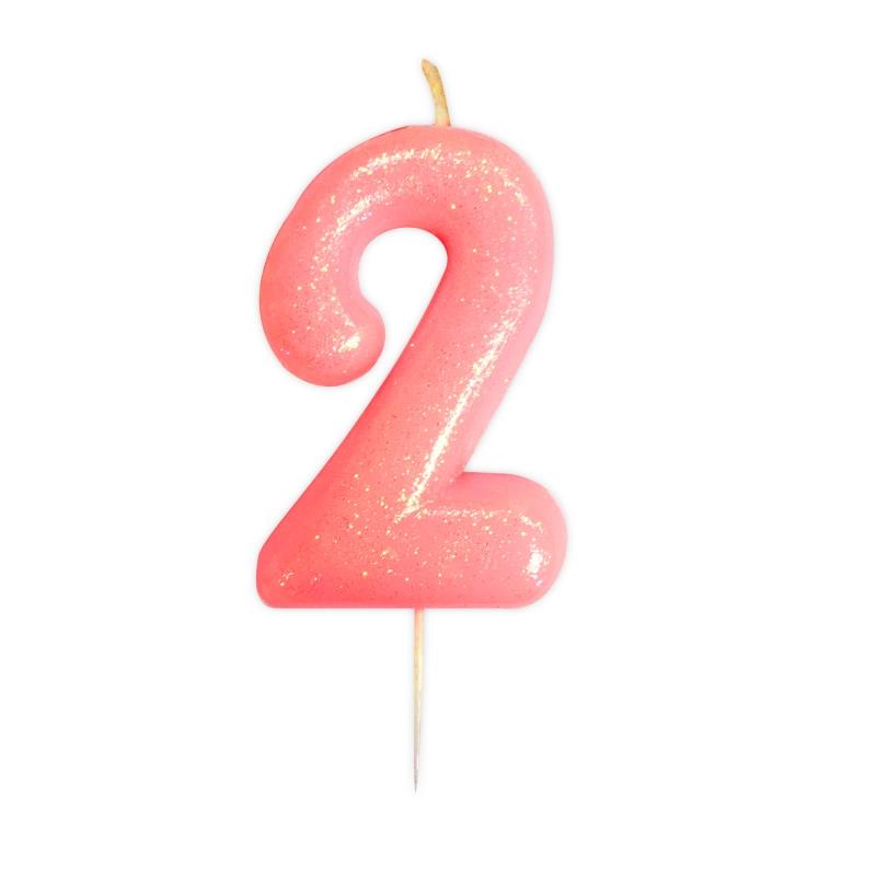 Pink Glitter Number 2 Birthday Cake Candle | Decoration