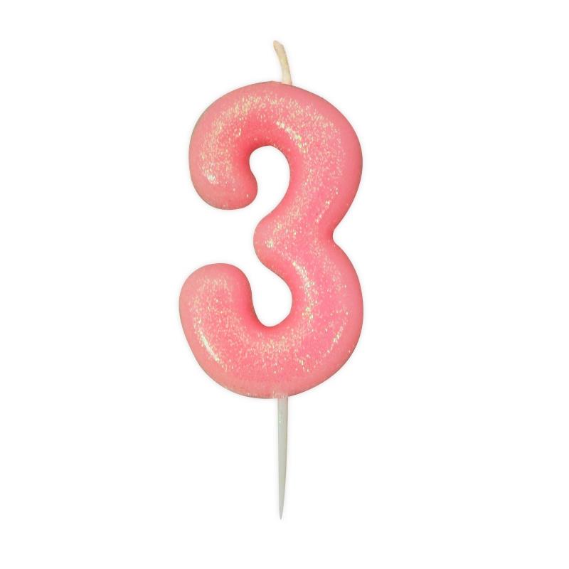 Pink Glitter Number 3 Birthday Cake Candle | Decoration