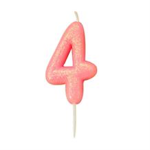 Pink Glitter Number 4 Birthday Cake Candle | Decoration