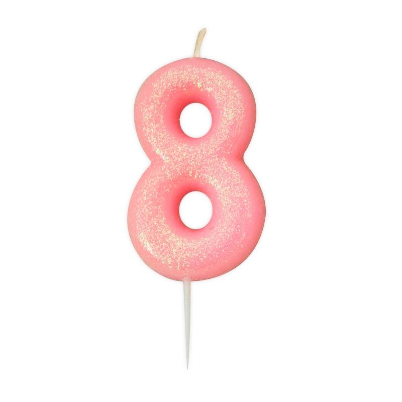 Pink Glitter Number 8 Birthday Cake Candle | Decoration