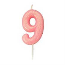 Pink Glitter Number 9 Birthday Cake Candle | Decoration