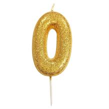 Gold Glitter Number 0 Birthday Cake Candle | Decoration