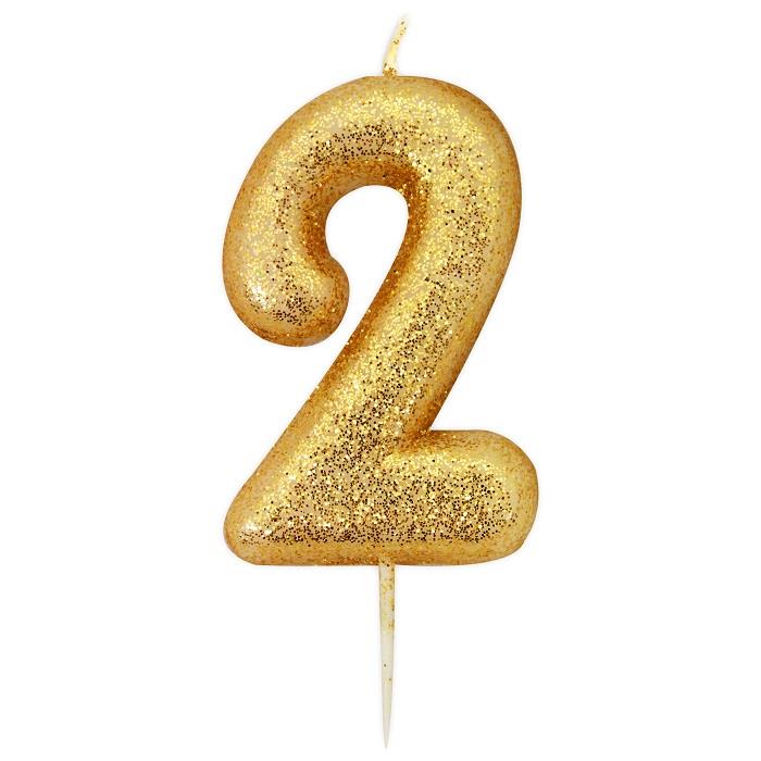 Gold Glitter Number 2 Birthday Cake Candle | Decoration