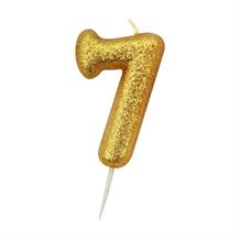 Gold Glitter Number 7 Birthday Cake Candle | Decoration