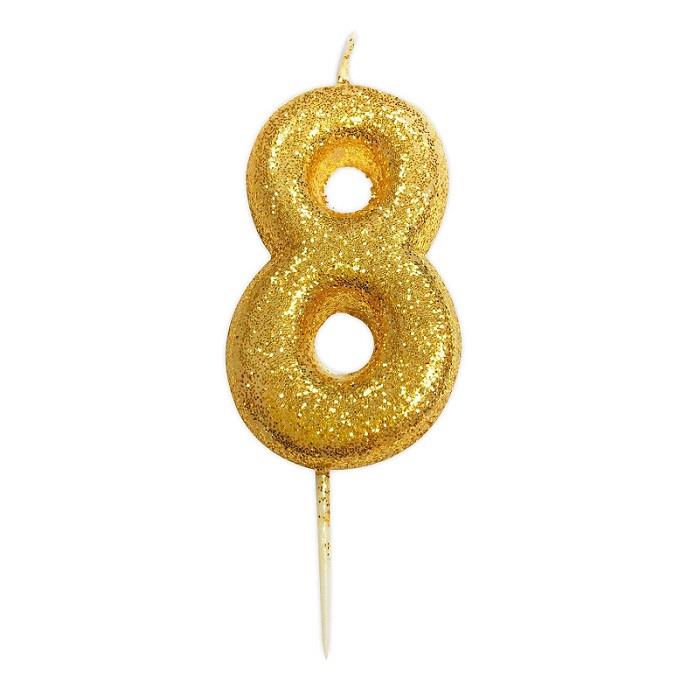 Gold Glitter Number 8 Birthday Cake Candle | Decoration