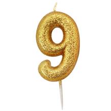 Gold Glitter Number 9 Birthday Cake Candle | Decoration