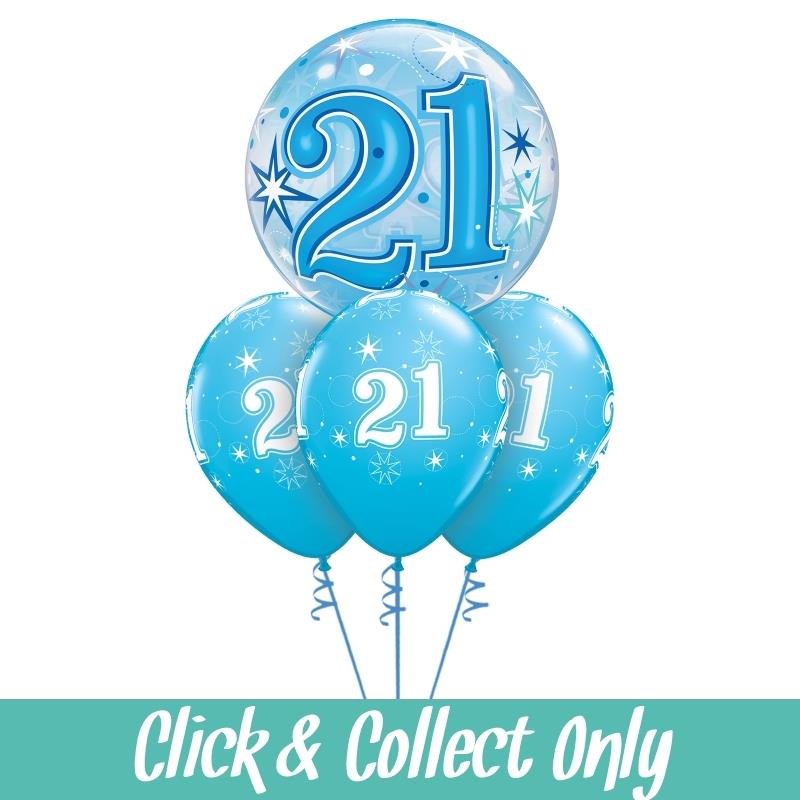 21st Birthday Blue Bubble Inflated 4 Balloon Bouquet