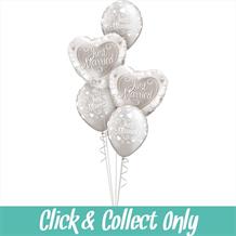 Just Married Silver Wedding Heart Inflated 5 Balloon Bouquet