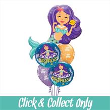 Mermaid Happy Birthday Large Inflated 5 Balloon Bouquet