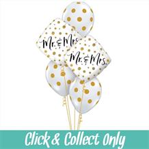 Mr and Mrs Gold Dot Wedding Inflated 5 Balloon Bouquet
