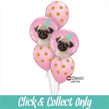 Pink Pug Dog Inflated 5 Balloon Bouquet