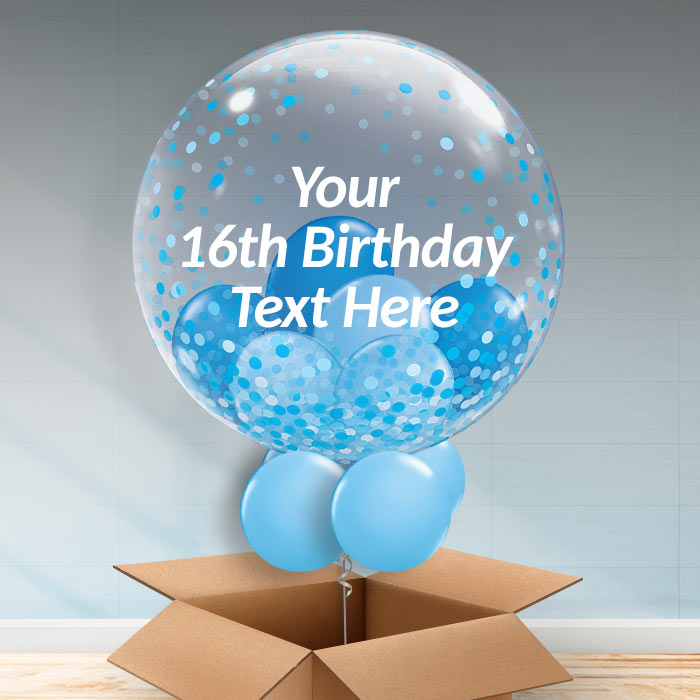 Blue Confetti Personalised 16th Birthday Bubble Balloons in a Box