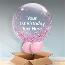 Personalisable Inflated Pink Confetti Dots | Baby Shower | 1st Birthday Bubble Balloon in a Box