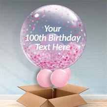 Personalisable Inflated Pink Confetti Dots 100th Birthday Balloon Filled Bubble Balloon in a Box