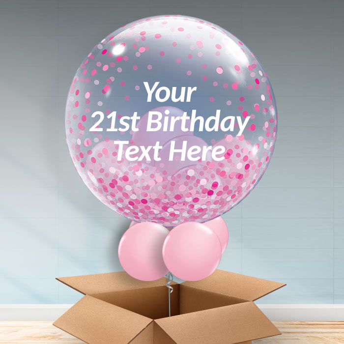 Personalisable Inflated Pink Confetti Dots 21st Birthday Balloon Filled Bubble Balloon in a Box