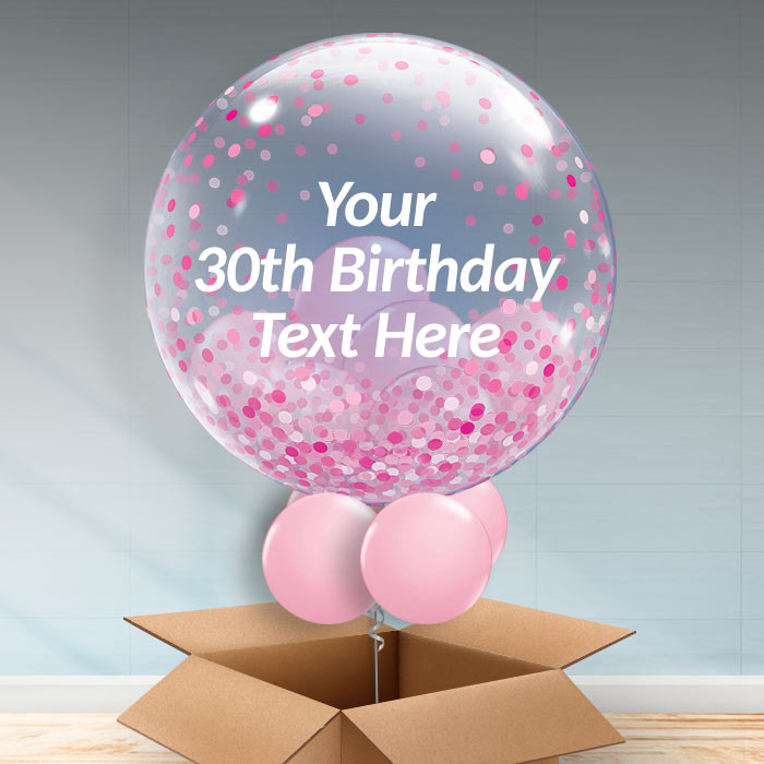 Personalisable Inflated Pink Confetti Dots 30th Birthday Balloon Filled Bubble Balloon in a Box