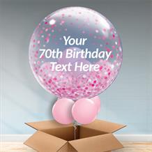 Personalisable Inflated Pink Confetti Dots 70th Birthday Balloon Filled Bubble Balloon in a Box