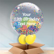 Personalisable Inflated Multicoloured | Rainbow Confetti Dots 13th Birthday Balloon Filled Bubble Balloon in a Box
