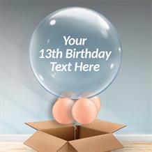 Personalisable Inflated Rose Gold 13th Birthday Bubble Balloon in a Box