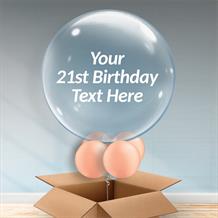 Personalisable Inflated Rose Gold 21st Birthday Bubble Balloon in a Box