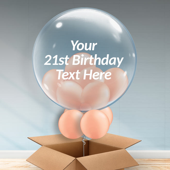 Personalisable Inflated Rose Gold 21st Birthday Balloon Filled Bubble Balloon in a Box