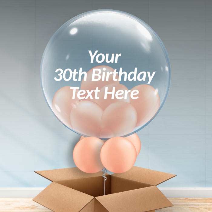 Personalisable Inflated Rose Gold 30th Birthday Balloon Filled Bubble Balloon in a Box