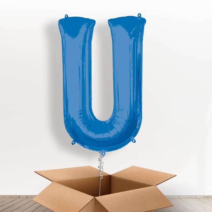 Personalisable Blue Giant Letter U Balloon in a Box Gift