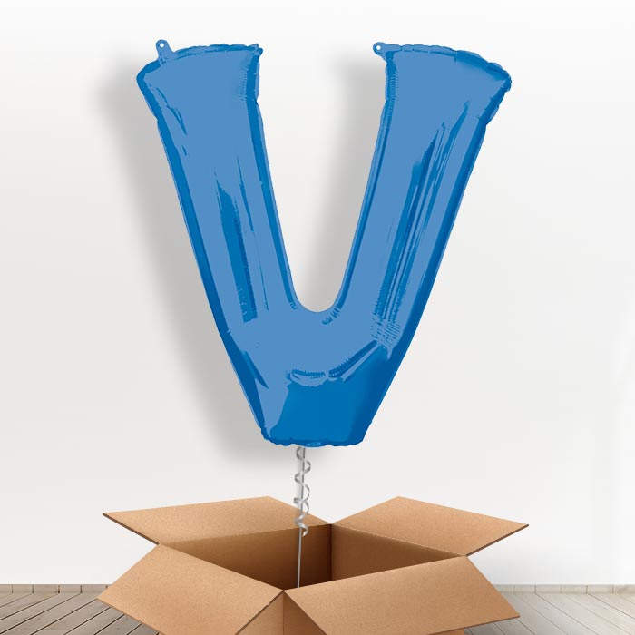 Personalisable Blue Giant Letter V Balloon in a Box Gift