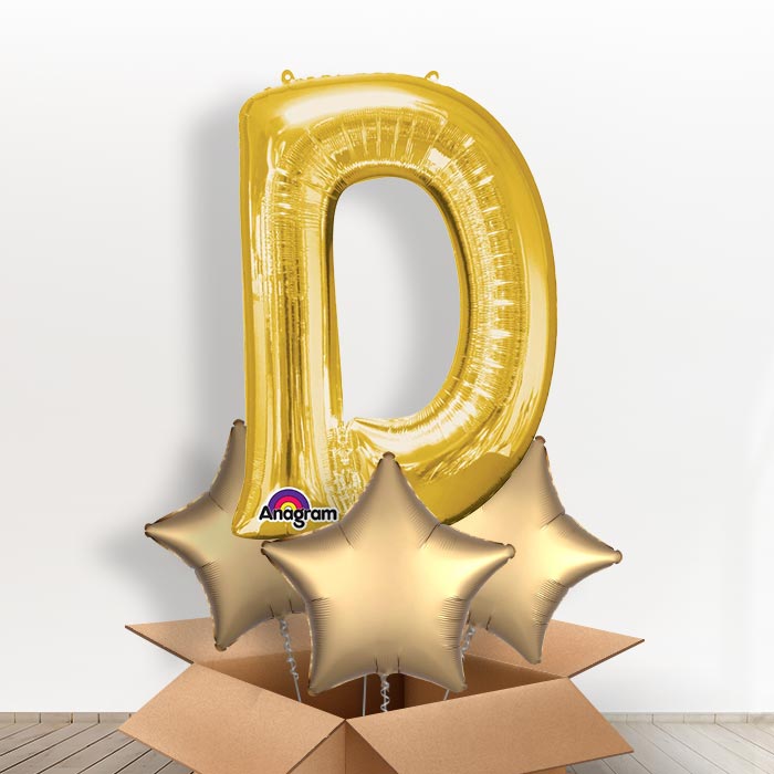 Personalisable Gold Giant Letter D Balloon in a Box Gift