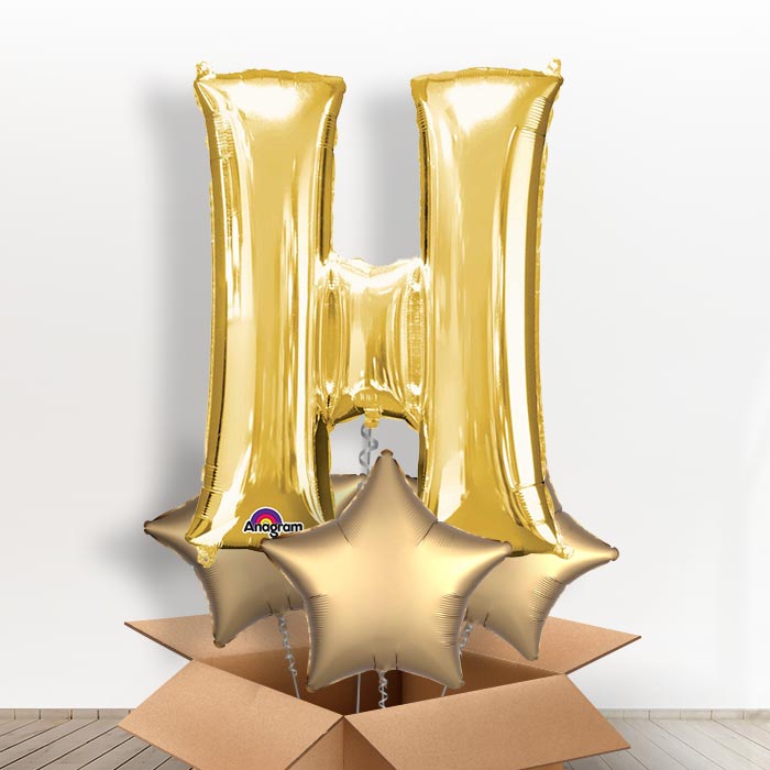 Personalisable Gold Giant Letter H Balloon in a Box Gift