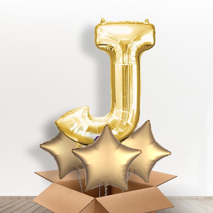 Personalisable Gold Giant Letter J Balloon in a Box Gift