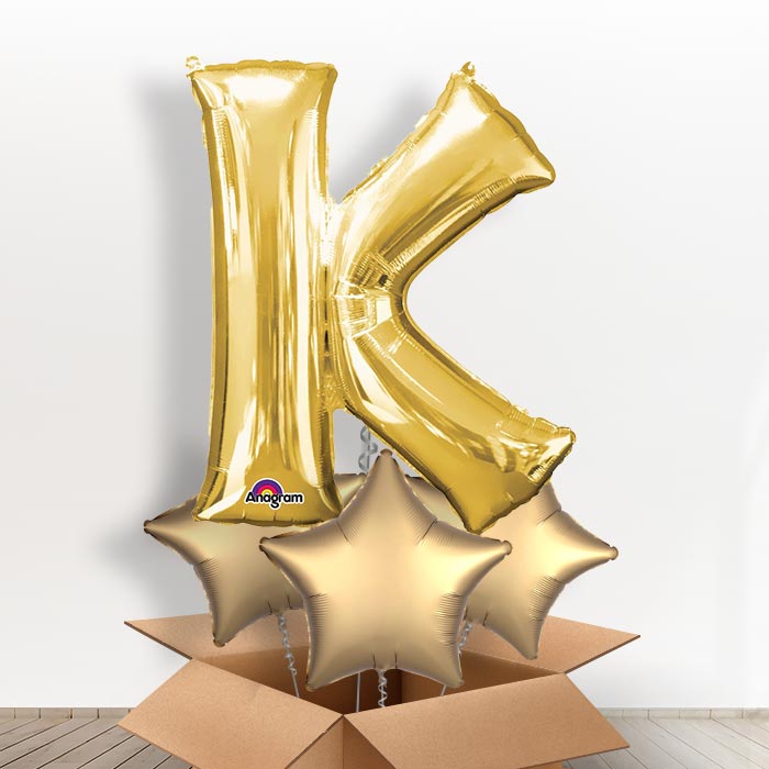 Personalisable Gold Giant Letter K Balloon in a Box Gift