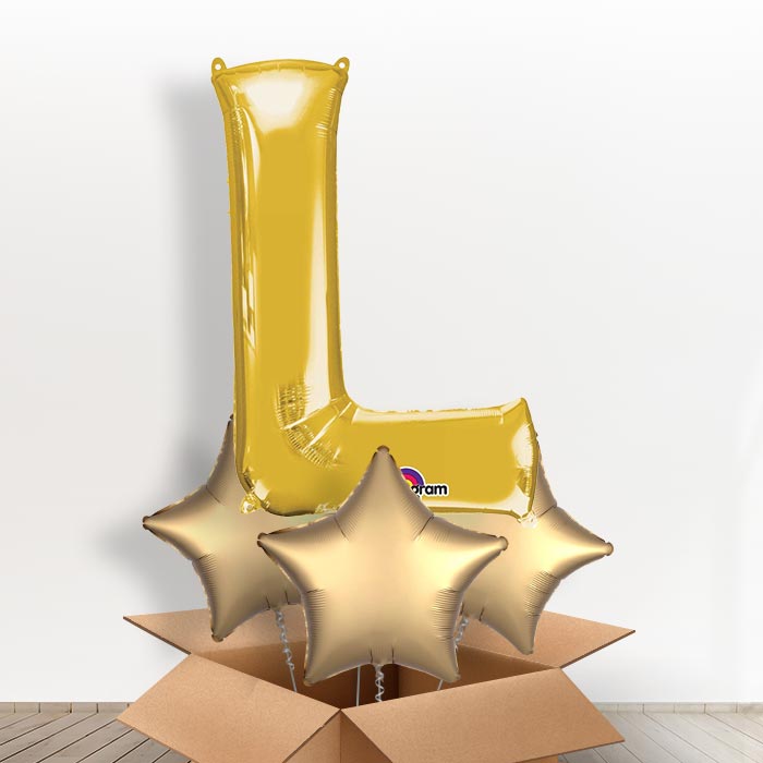 Personalisable Gold Giant Letter L Balloon in a Box Gift