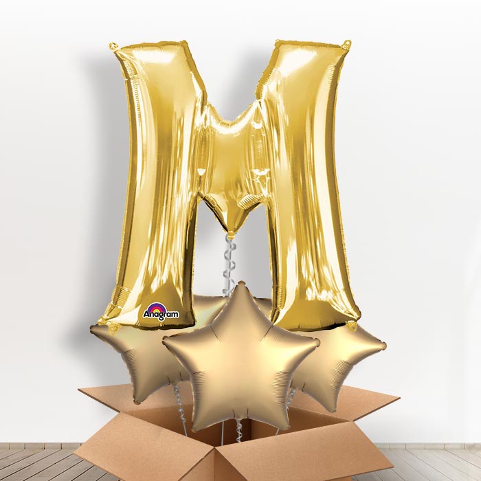 Personalisable Gold Giant Letter M Balloon in a Box Gift