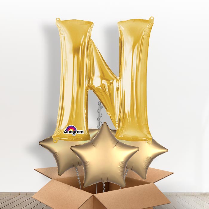 Personalisable Gold Giant Letter N Balloon in a Box Gift