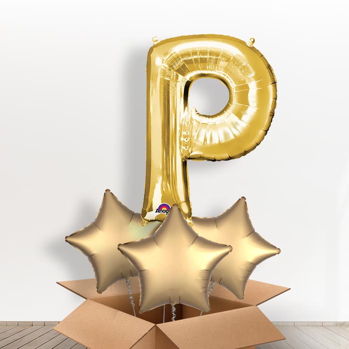 Personalisable Gold Giant Letter P Balloon in a Box Gift