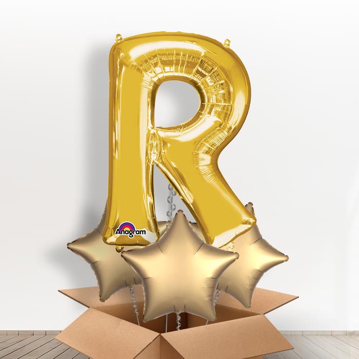 Personalisable Gold Giant Letter R Balloon in a Box Gift