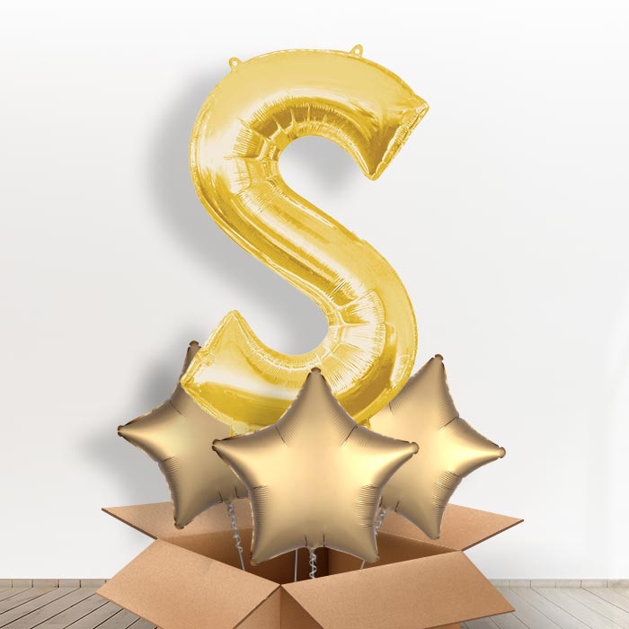 Personalisable Gold Giant Letter S Balloon in a Box Gift