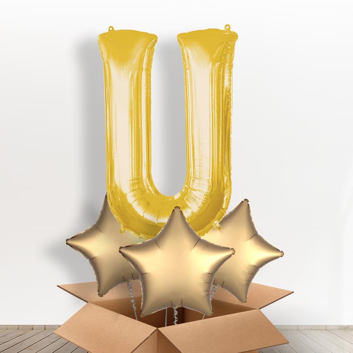 Personalisable Gold Giant Letter U Balloon in a Box Gift