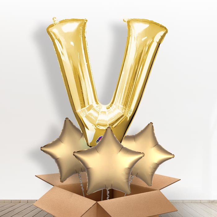 Personalisable Gold Giant Letter V Balloon in a Box Gift