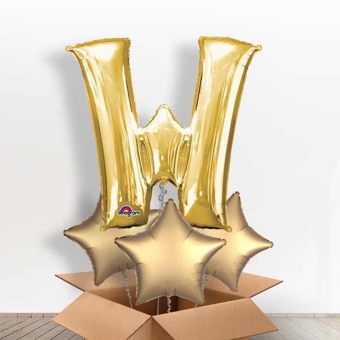 Personalisable Gold Giant Letter W Balloon in a Box Gift