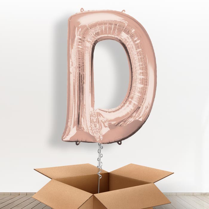 Personalisable Rose Gold Giant Letter D Balloon in a Box Gift