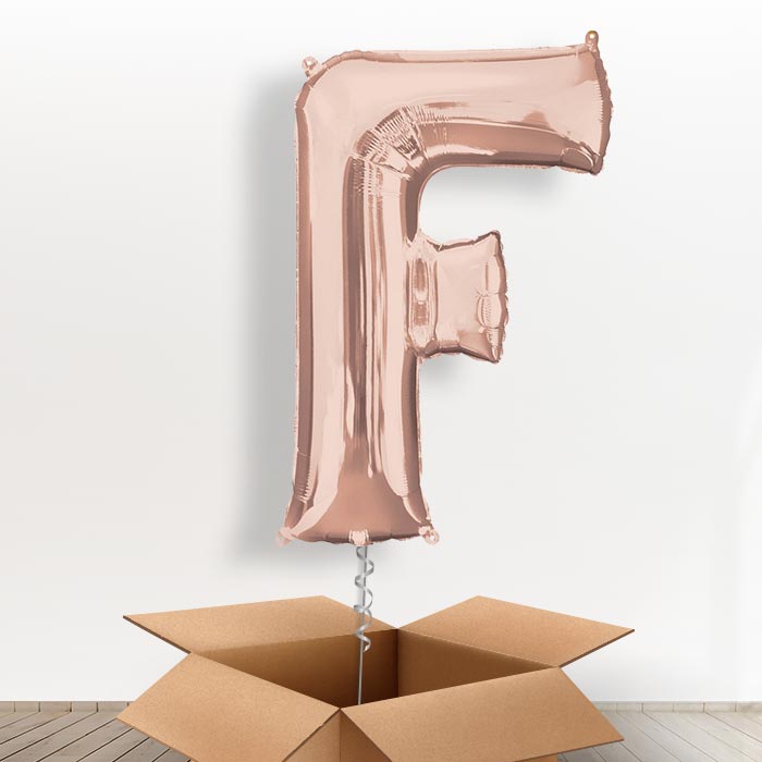 Personalisable Rose Gold Giant Letter F Balloon in a Box Gift