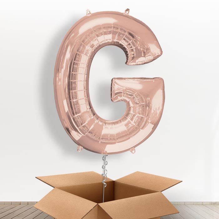 Personalisable Rose Gold Giant Letter G Balloon in a Box Gift