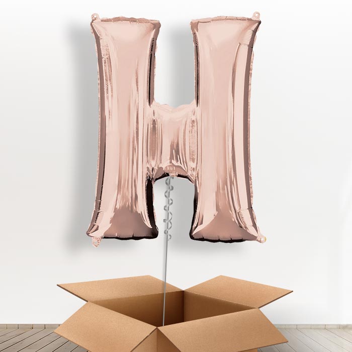 Personalisable Rose Gold Giant Letter H Balloon in a Box Gift