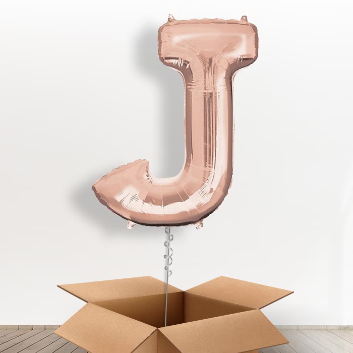 Personalisable Rose Gold Giant Letter J Balloon in a Box Gift