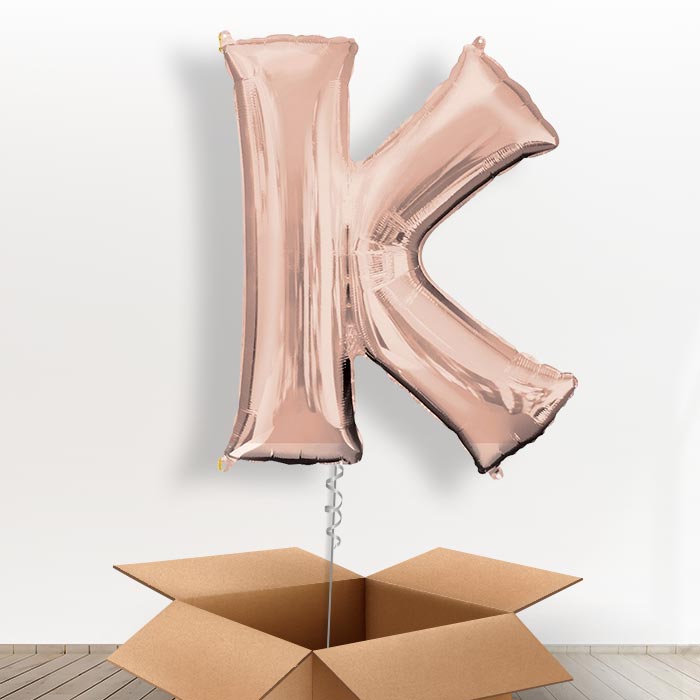 Personalisable Rose Gold Giant Letter K Balloon in a Box Gift