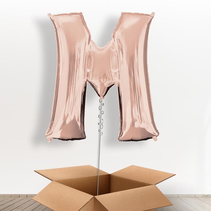 Personalisable Rose Gold Giant Letter M Balloon in a Box Gift
