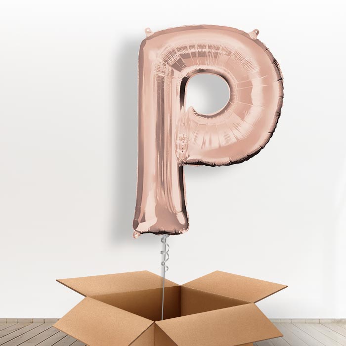 Personalisable Rose Gold Giant Letter P Balloon in a Box Gift