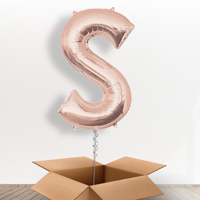 Personalisable Rose Gold Giant Letter S Balloon in a Box Gift